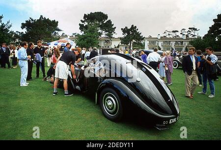 Ralph Laurens 1937 Bugatti Type 57SC Atlantic being showed at the  Pebble Beach Concours 1990 Stock Photo