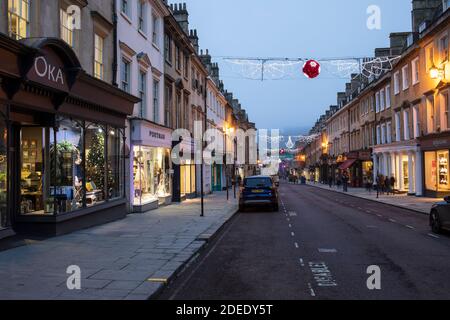 The Christmas Light Trail festive illuminations in Milsom Street, Bath City Centre, England, UK Stock Photo