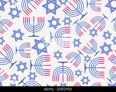 Menorah and Star of David seamless pattern. Hanukkah nine candles. Jewish festival greeting card. Vector illustration Stock Vector