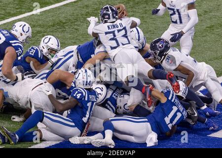 Indianapolis, Indiana, USA. 29th Nov, 2020. Indianapolis Colts quarterback Jacoby Brissett (7) in the game between the Tennessee Titans and the Indianapolis Colts at Lucas Oil Stadium, Indianapolis, Indiana. Credit: Scott Stuart/ZUMA Wire/Alamy Live News Stock Photo