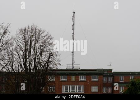 Lille (France) November 30, 2020. Telecoms operator relay antenna capable of broadcasting 2, 3 and 4 and 5G. Stock Photo