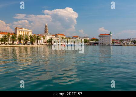 View of Split Harbour and Cathedral of Saint Domnius, Split, Dalmatian Coast, Croatia, Europe Stock Photo