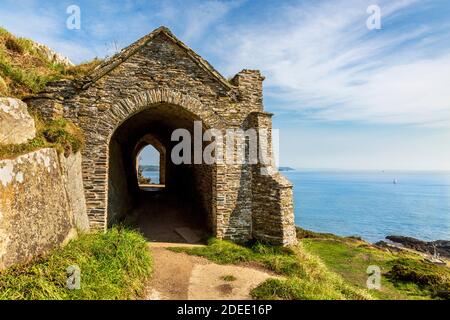 Queen Adelaide's Chapel / Grotto at Penlee Point on the Rame Peninsula, Cornwall, England Stock Photo