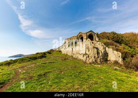 Queen Adelaide's Chapel / Grotto at Penlee Point on the Rame Peninsula, Cornwall, England Stock Photo