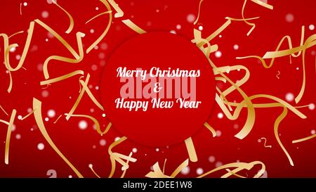 Merry Christmas and Happy New Year. Confetti on a Red Festive Background. Colored. Winter Holidays Symbol. Set Realistic Holiday Objects. Vector Stock Vector