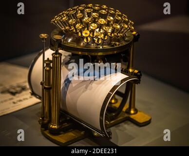 Nietzsche exhibition in the Basel Historical Museum, Switzerland. Nietzsche put his last works on paper with this writing ball made in Denmark Stock Photo