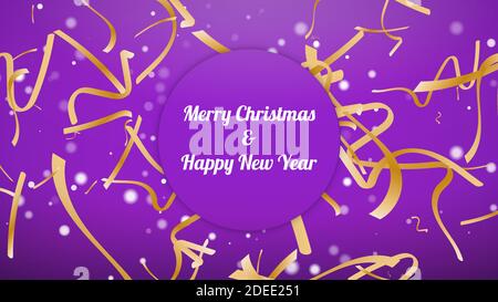 Merry Christmas and Happy New Year. Confetti on a Purple Festive Background. Colored. Winter Holidays Symbol. Set Realistic Holiday Objects. Vector Stock Vector