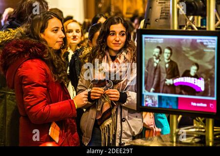 Nietzsche exhibition in the Stadtmuseum Basel, Switzerland. Nietzsche still fascinates today. In the museum you can wait for a selfie with self-made moustache Stock Photo