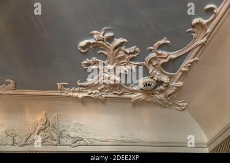 Stucco ceiling in Hotel Florhof, Zurich, Switzerland Stock Photo