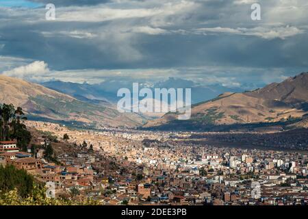 Scenic view of Cusco city seen from Sacsayhuaman, Peru Stock Photo