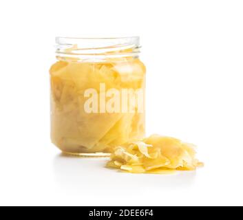 Pickled sushi ginger slices isolated on white background. Stock Photo