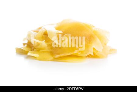 Pickled sushi ginger slices isolated on white background. Stock Photo