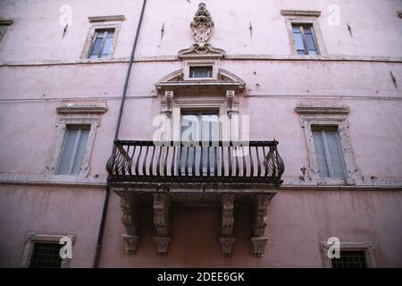 Balcony in an ancient palace in Assisi Stock Photo
