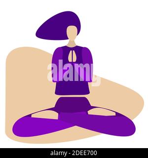 Woman meditate. Monochrome vector illustration. Girl practicing yoga in lotus meditative pose. Isolated on a white background. Stock Vector