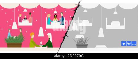 Life before and during the pandemic. Crisis and unemployment. Hard time. Vector illustration. Stock Vector