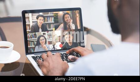Diverse Students Communicating Online Via Video Call On Laptop, Collage Stock Photo