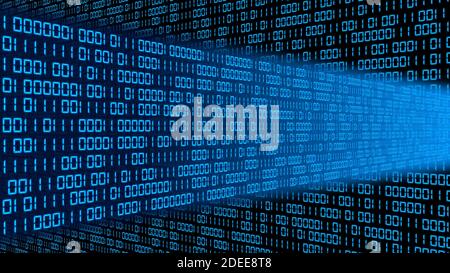 Digital data streams flow into each other - series of binary code in blue color - abstract 3D-illustration Stock Photo