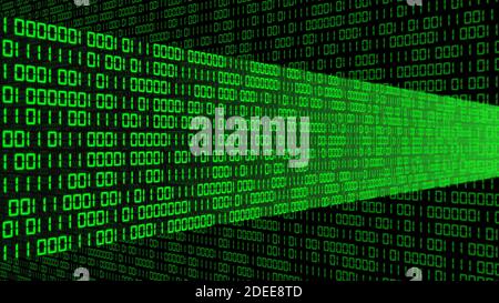 Digital data streams flow into each other - series of binary code in green color - abstract 3D-illustration Stock Photo