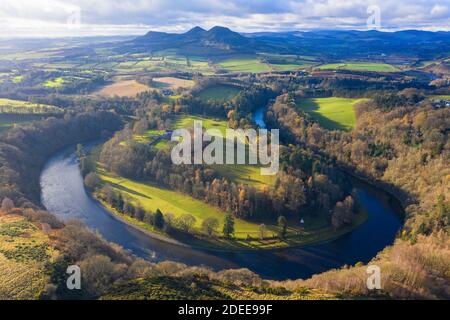 Aerial view of River Tweed and Eldon Hills from ScottÕs view in the ...