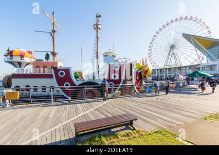 The Thousand Sunny boat popularized in the One Piece manga in Laguna Ten Bosch in Gamagori, Aichi, Japan Stock Photo