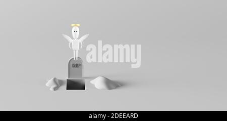 Angel comes out of the grave and flies into the sky. Resurrection concept 3d render 3d illustration Stock Photo