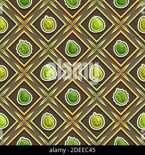 Vector Fruit Seamless Pattern, square repeating fruit background, isolated illustrations of summer fruits on dark background, diamond seamless pattern Stock Vector