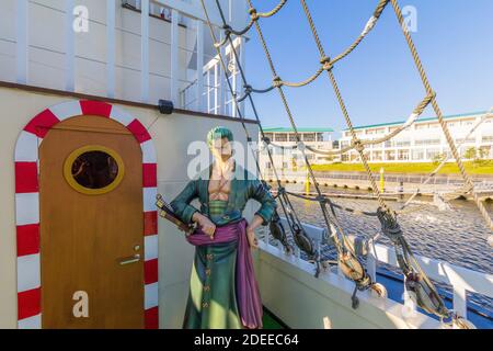 The Thousand Sunny boat popularized in the One Piece manga in Laguna Ten Bosch in Gamagori, Aichi, Japan Stock Photo