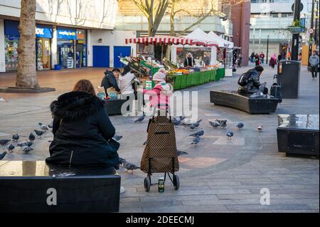 Slough, Berkshire, UK. 26th November, 2020. The Government has announced today that Slough is being put into the Covid-19 Tier 3 'very high alert' level from when the current national lockdown ends on 2nd December. Slough currently has 320 positive Covid-19 tests per 100,000 compared to 155 per 100,000 in other parts of Berkshire. Credit: Maureen McLean/Alamy Stock Photo