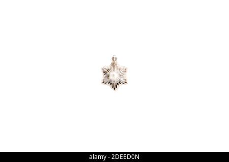 Silver shiny Christmas tree toy star isolated on white background. Stock Photo