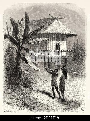 Inhabitants of Rio Verde, Colombia. Old 19th century engraved illustration. Travel to New Granada by Charles Saffray from El Mundo en La Mano 1879 Stock Photo