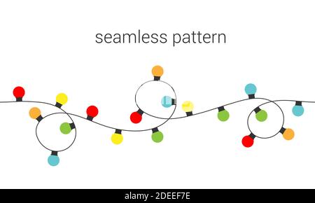 Seamless flat design illustration of Christmas wreath of colored lights isolated on white background - vector Stock Vector