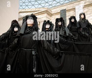 London, United Kingdom - February 8, 2020: BP Must Fall, Extinction Rebellion protest outside British Museum against the climate crisis and colonialis Stock Photo