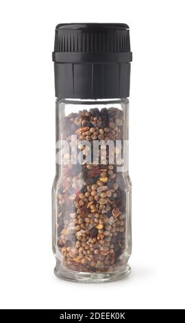 Front view of glass manual mixed spice grinder isolated on white Stock Photo