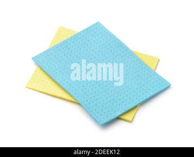Blue and yellow viscose absorbing napkins isolated on white Stock Photo
