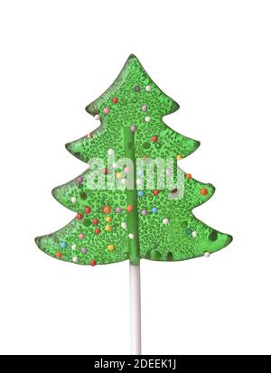 Front view of christmas tree lollipop isolated on white Stock Photo