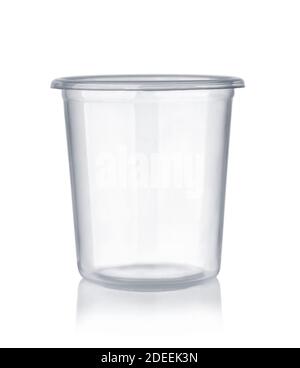 Front view of empty disposable plastic shot glass isolated on white Stock Photo