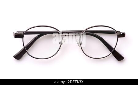 Folded classic eyeglasses  isolated on white Stock Photo