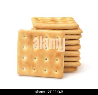 Stack of soda crackers isolated on white Stock Photo