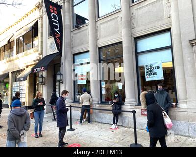 People lined up at a City MD clinic in the Brooklyn Heights neighborhood for flu shots and to get tested for Covid-19 in Brooklyn New York. Stock Photo