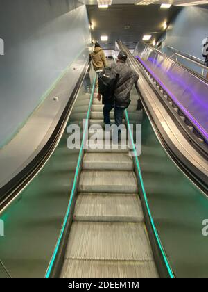 Colorful escalator at Penn Station in New York City. Stock Photo