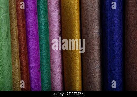 Abaca fabric. Handmade Abaca Fiber Sheet Craft.  Abaca Scrunch Mesh Roll. This can be used for flower arrangement and decorations, DIY crafts and proj Stock Photo