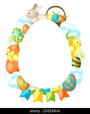 Happy Easter frame with holiday items. Stock Vector