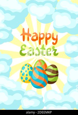 Happy Easter greeting card with holiday items. Stock Vector