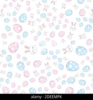 Seamless pattern with cute white rabbits. Vector illustration. Stock Vector