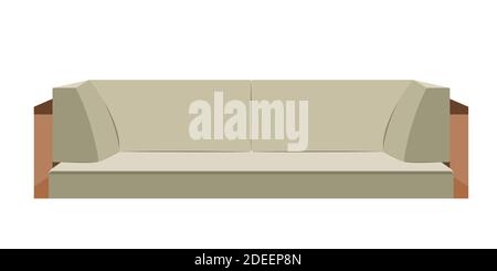 Comfortable beige sofa bed for a modern living room. Isolated on white background. Modern design. Flat style cartoon. Vector illustration Stock Vector