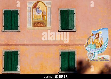 Tiarno di Sotto, Italy - 11 29 2020 Painted house, on the road to the Gorg d'Abiss waterfall. Stock Photo