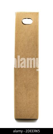 High-quality corrugated cardboard bottle box with handle on a white background Stock Photo