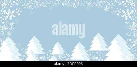 Christmas holiday. Background Blue color and snowflakes Christmas trees.  Stock Vector