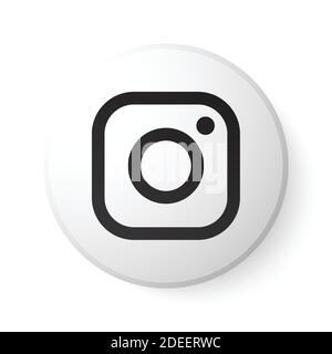 Instagram Circle White Button with Black Logo. Social Media Icon with Modern Design for White Background. 3D Round Template with Beautiful Shape Stock Vector