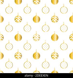 Seamless Christmas background - glitter gold patterned christmas baubles. Vector illustration. Stock Vector
